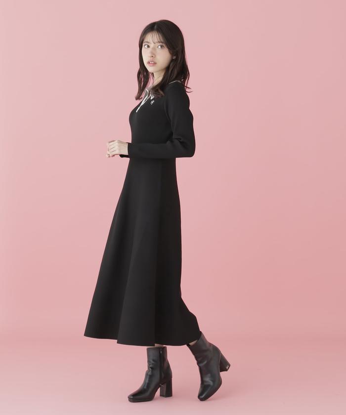 JILL by JILL STUART｜バイカラー総針フレアニットワンピース