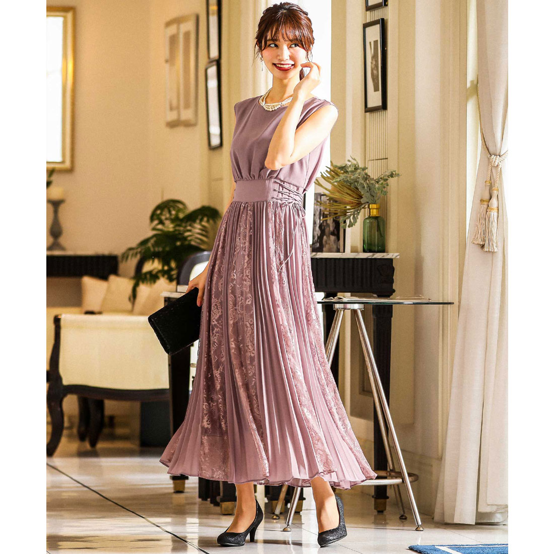 ニアナ niana レース×プリーツスカート切り替え 結婚式