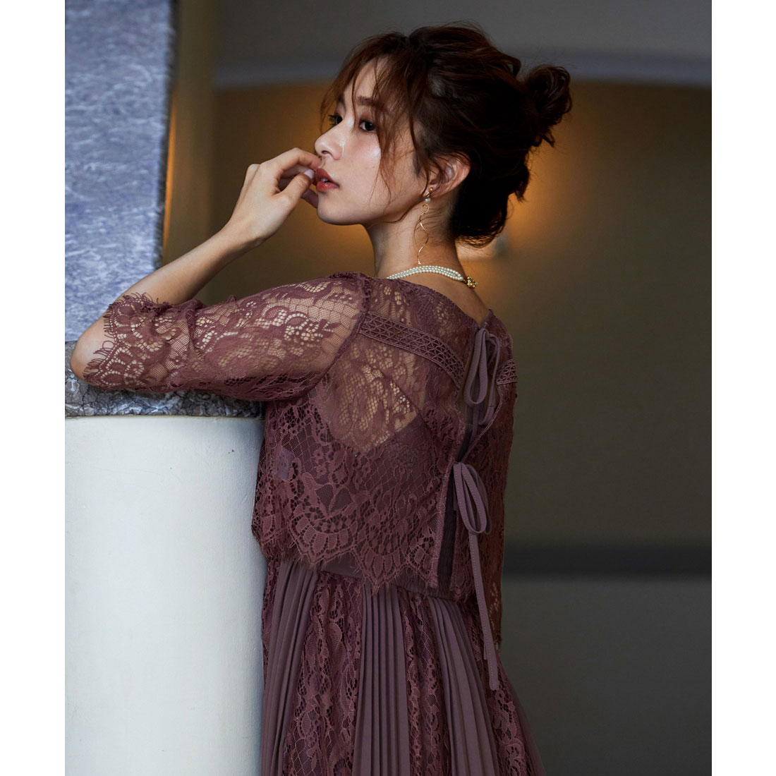 ニアナ niana レース×プリーツ バックリボンワンピース