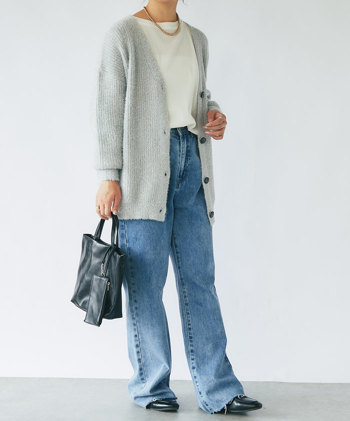 クーポン】【セール 60%OFF】【un dix cors】ラメフェザー畦V