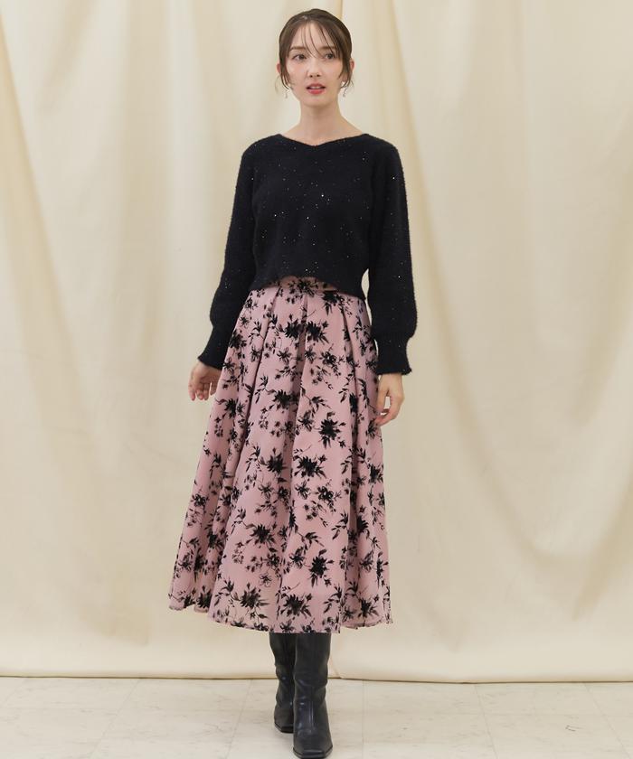セール 40%OFF】フロッキーフラワープリントスカート(507537535