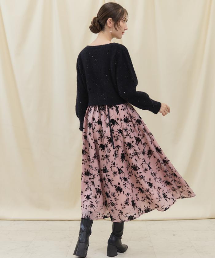 ロエベ フラワープリント シルクスカート LOEWE(ロエベ) 23AWBlurred print midi skirtレーヨンシルク