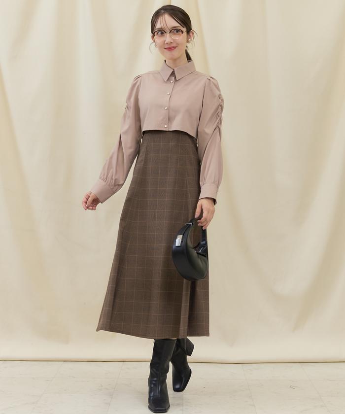 セール 50%OFF】2WAYグレンチェックギャザースリーブシャツ