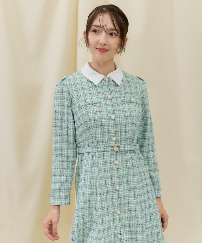 値下げしない)GUCCI ツイード ワンピース パールボタン 42サイズ
