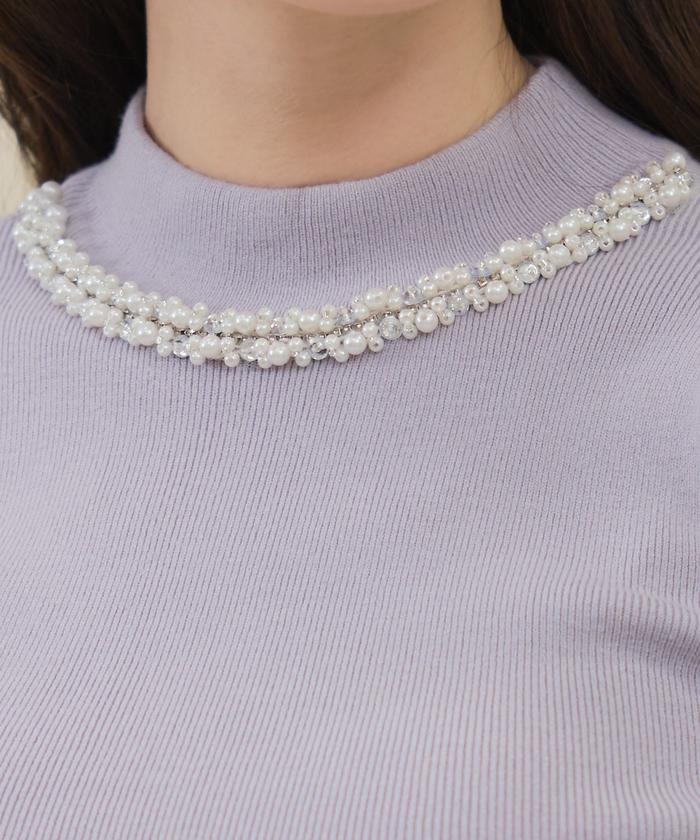 セール 30%OFF】パールビジューハイネックニットプルオーバー