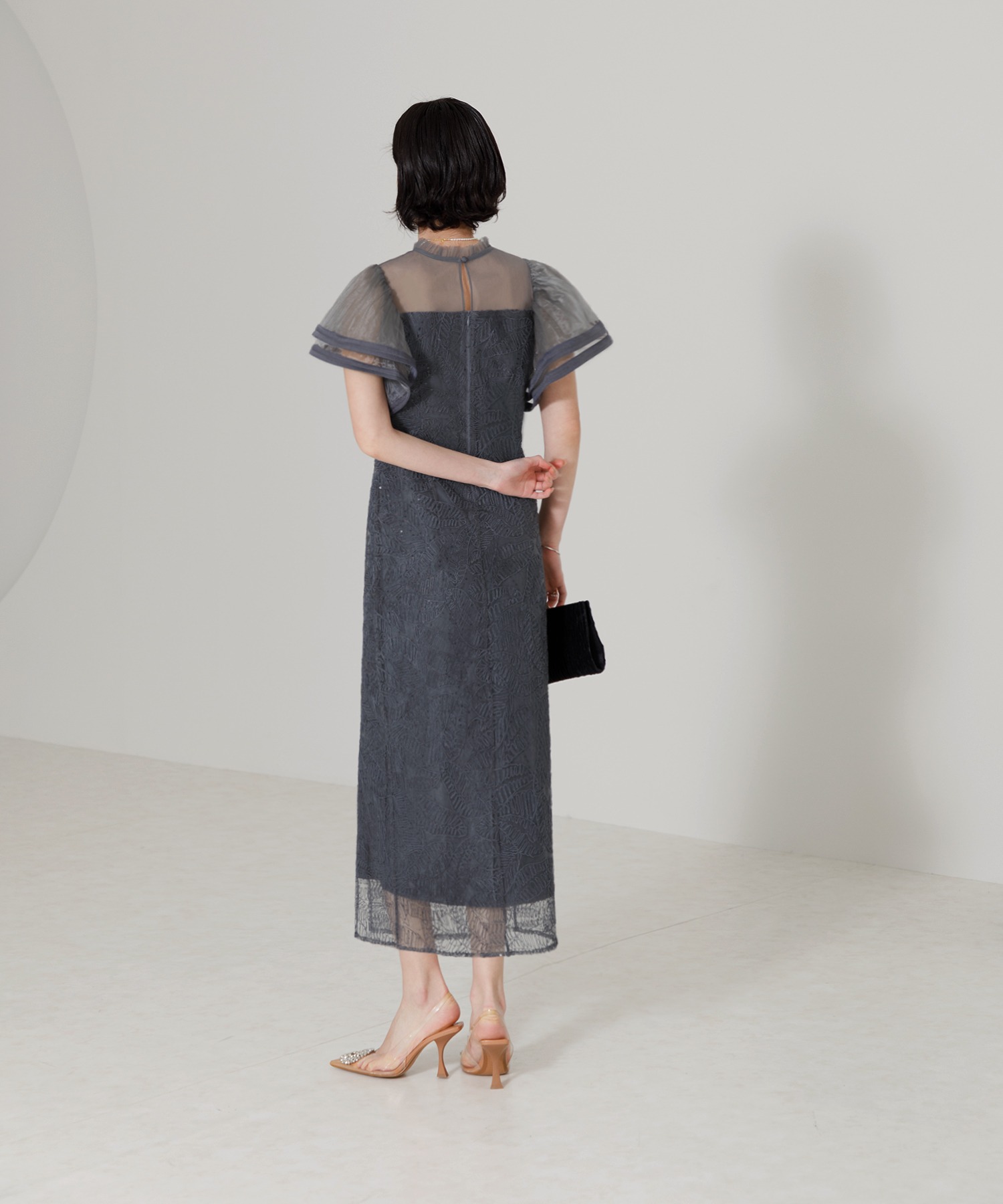 leja パーティードレス オリーブグリーン セール 19%OFF】レジャ Leja 異素材スパンコールししゅう