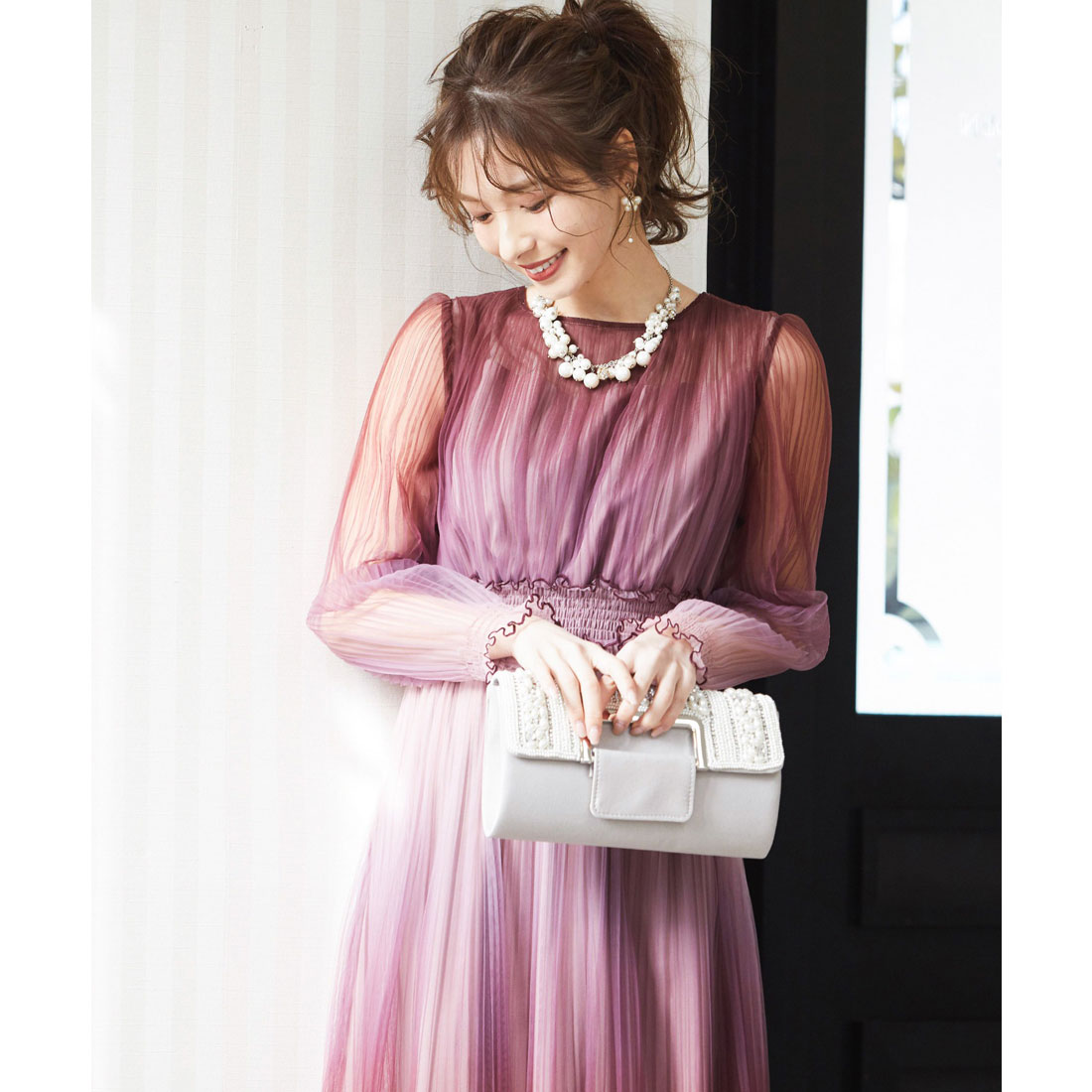 ニアナ niana グラデーションチュールプリーツワンピース 結婚式
