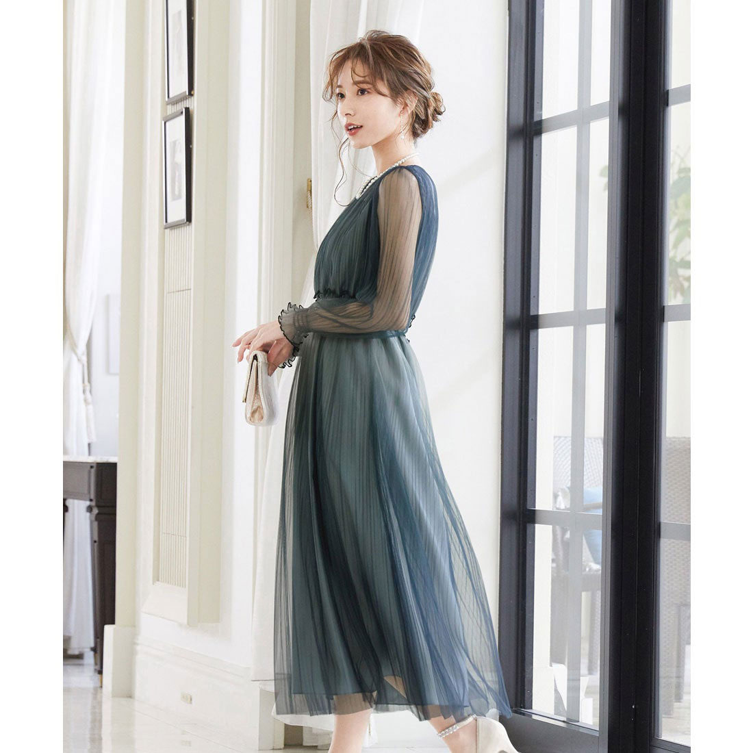 ニアナ niana グラデーションチュールプリーツワンピース 結婚式