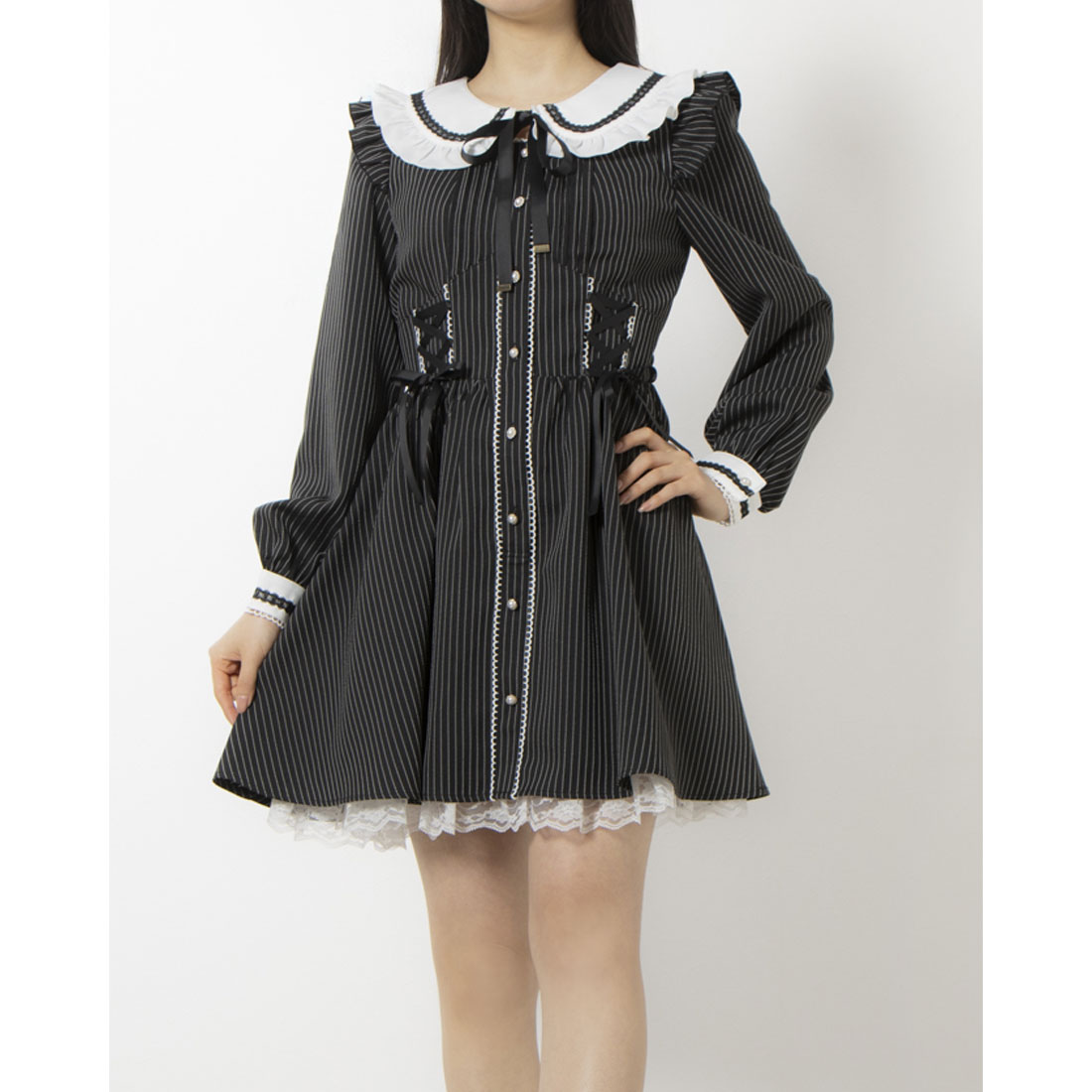 SecretHoneyアクセサリーリボンレースフリルワンピース ストライプ SecretHoneyアクセサリーリボンレースフリルワンピース