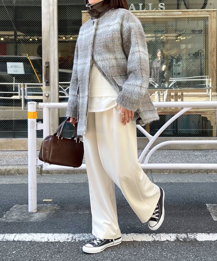 fready emue シャギーチェックステンカラーコート フレディエミュ fredy emue シャギーチェックステンカラーコート
