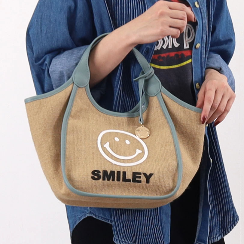 セール 30%OFF】クーコ COOCO SMILEY チャーム付麻xブラシ刺繍