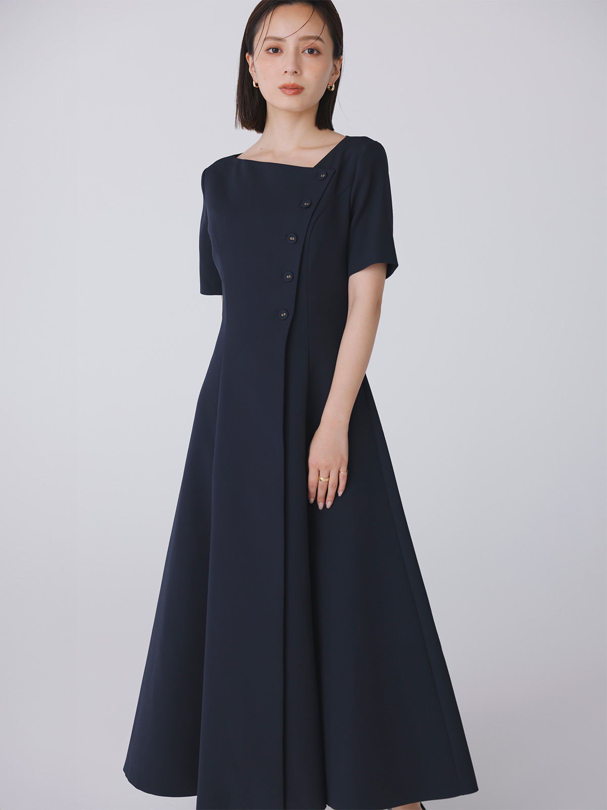 anuans アニュアンス 2wayランダムドットワンピース ボウタイ付 S アニュアンス anuans 2wayランダムドットワンピース （NAVY
