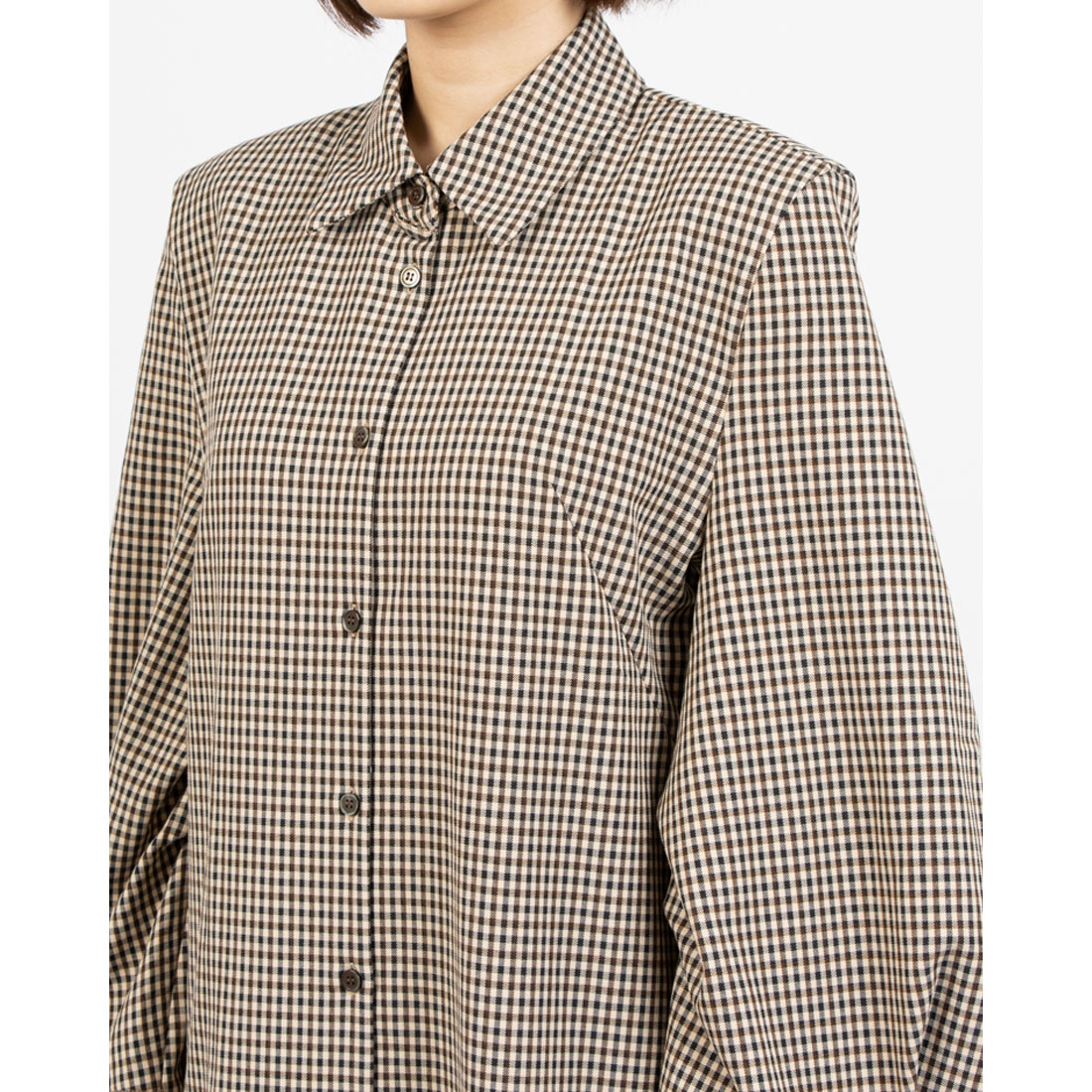 クラネ CLANE POWER SHOULDER CHECK SHIRT ONEPIECE （GRAY