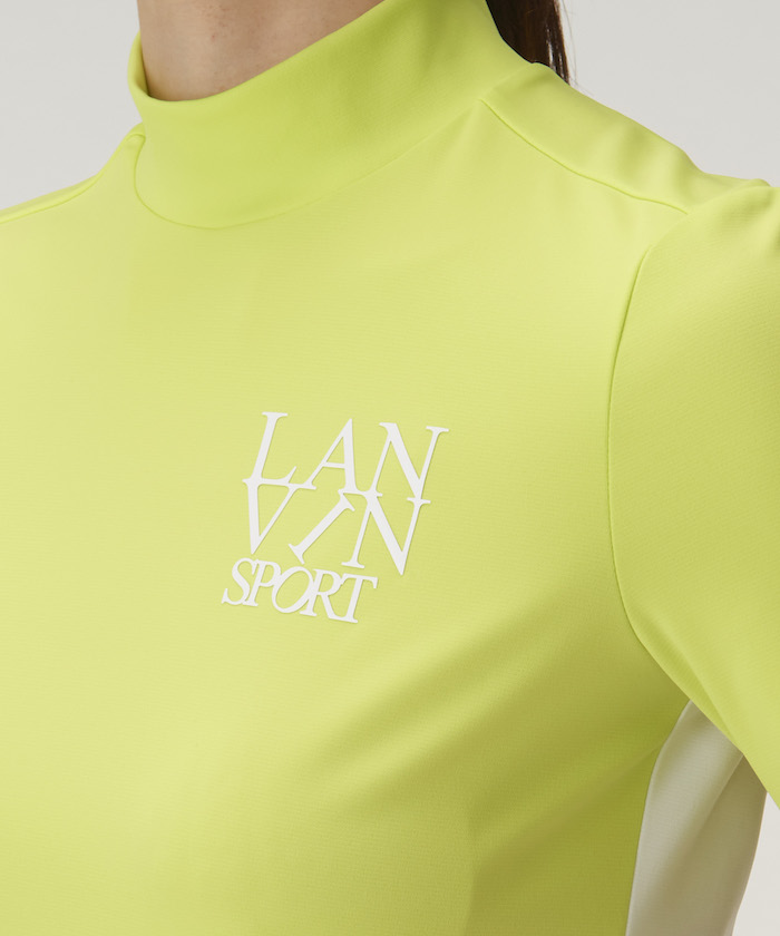 極美品　LANVIN SPORT 2023 蓄熱保温 モックネック 36 LANVIN SPORT ドット柄モックネック長袖シャツ【蓄熱保温/吸汗速