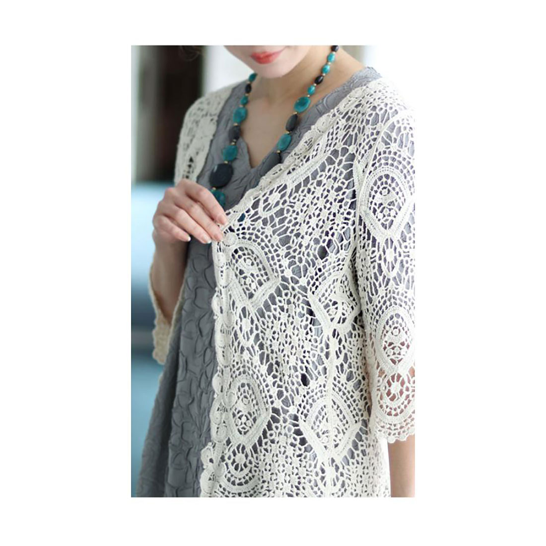 ribbon onepiece×flare sheer cardigan set(M OFF WHITE