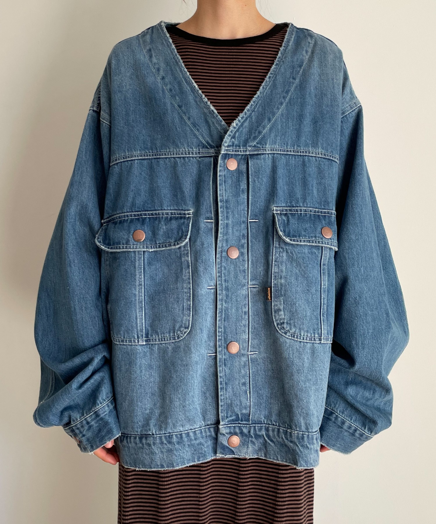 新品 完売品 choice_cnl チョイス ノーカラーデニムブルゾン キャナルジーン CANAL JEAN 【ユニセックス】choice_cnl