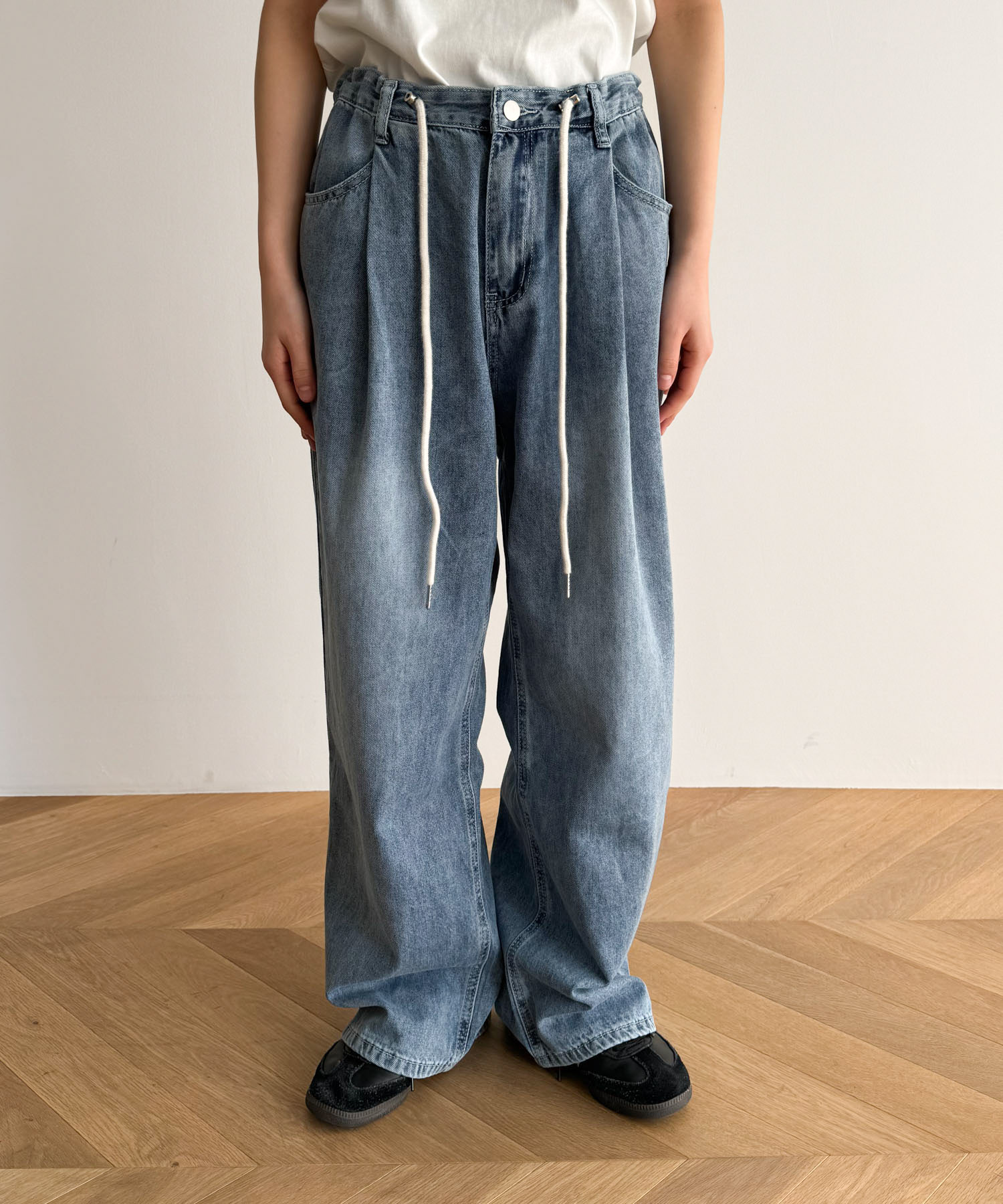 美品★キャナルジーン★El mar(エルマール)ヒモ付デニムイージーパンツ キャナルジーン CANAL JEAN El mar(エルマール)ヒモ付きデニム