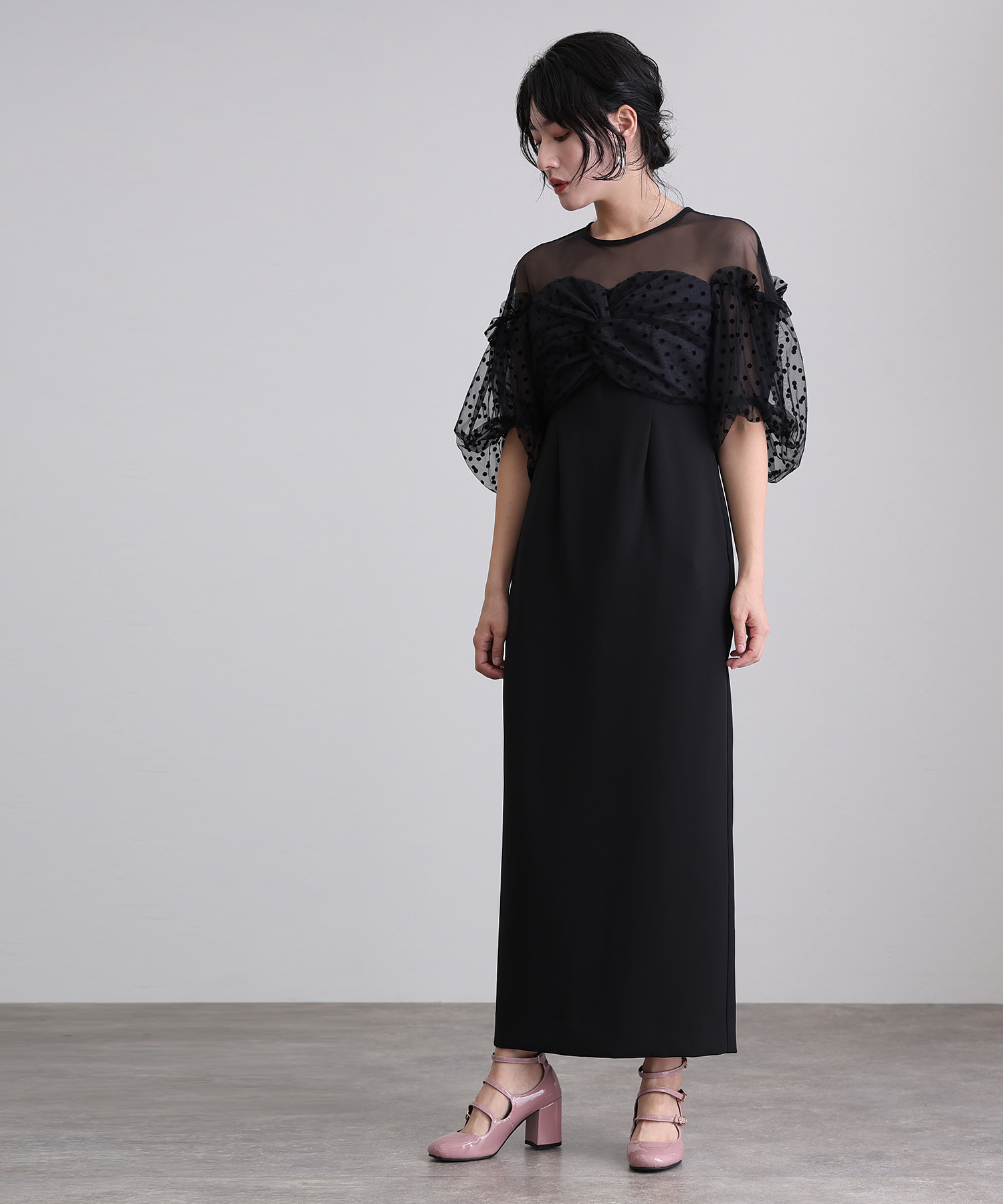 POUR VOUS プールヴー　未使用　ドレス 結婚式ワンピースドレスボックスプリーツ七分袖&ロング