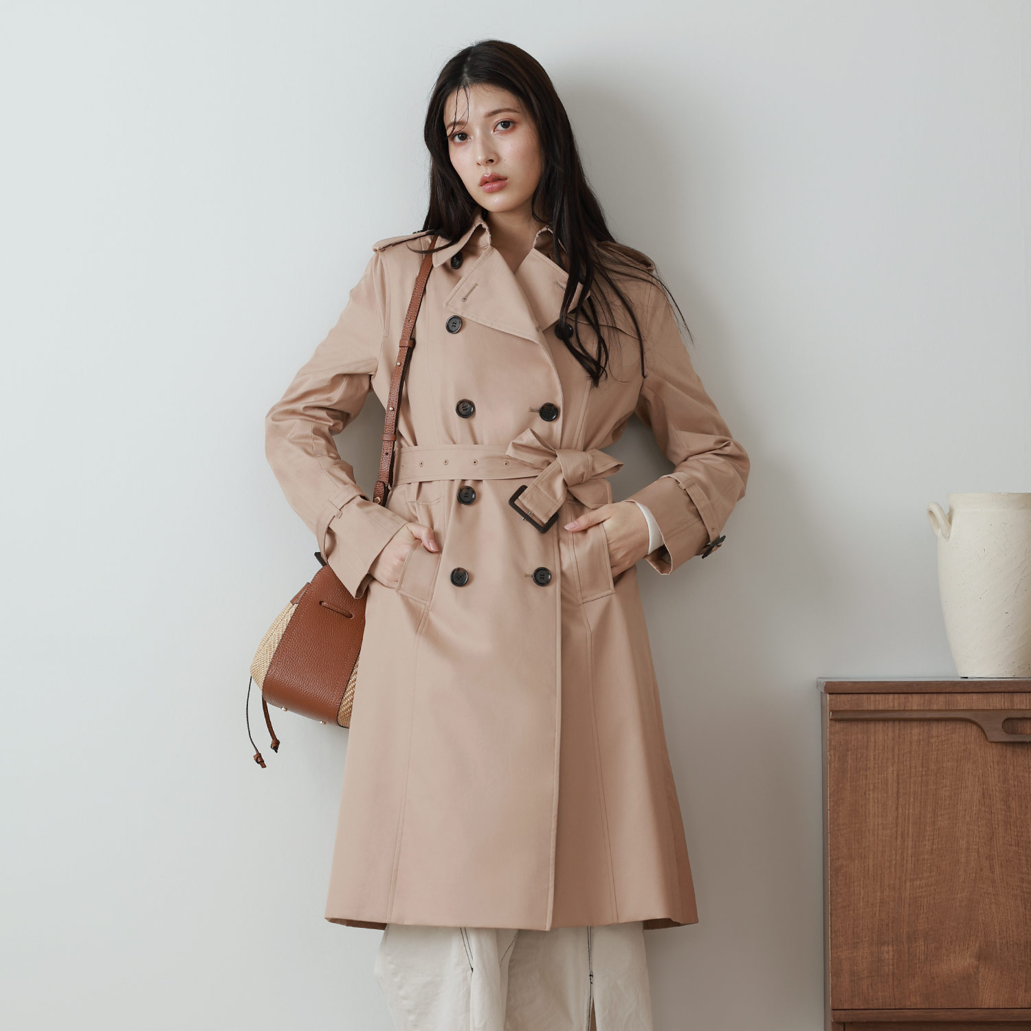 【23AW NEW】FERRAGAMO_woman / Tech Faille トレンチコート 襟2Wayフェイクウールトレンチコート[ze845] | レディース