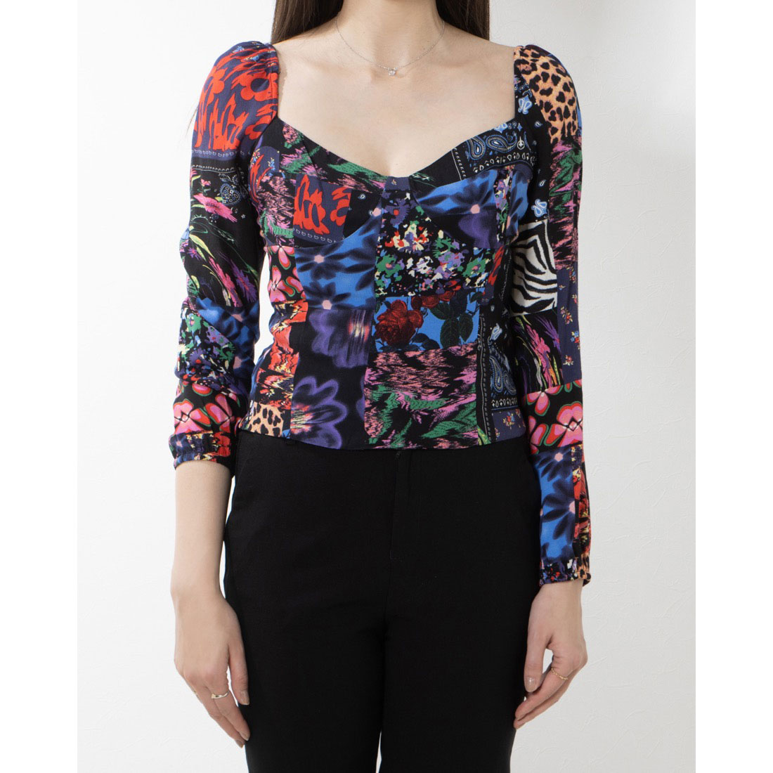 Desigual  デシグアル　パッチワーク柄 チュール素材  ブラウス セール】デシグアル Desigual パッチワーク コルセットブラウス