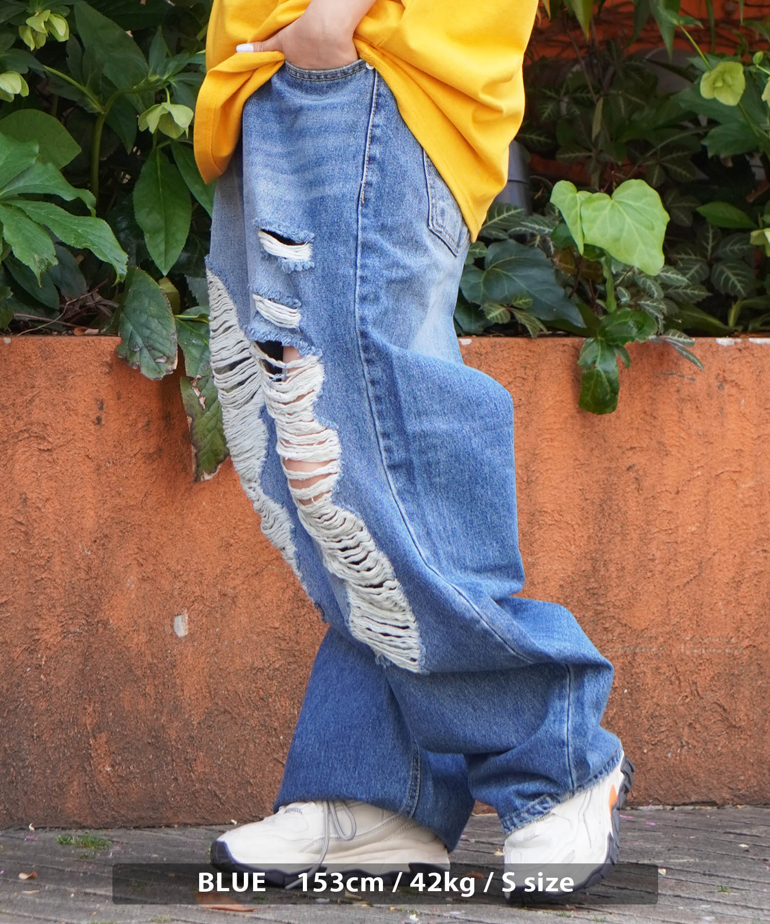 ストリートファッション ワイドパンツ デニム ダメージ セール】ワンフォークロージング 1111clothing デニムパンツ