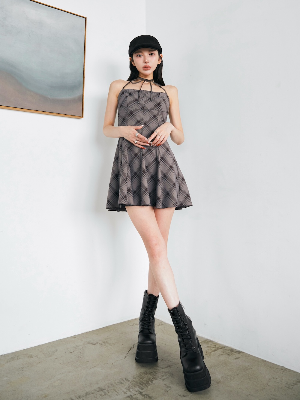 ダーリッチ Darich チェックホルターリボンベアミニワンピース カーディガン ダーリッチ Darich チェックホルターリボンベアミニワンピース