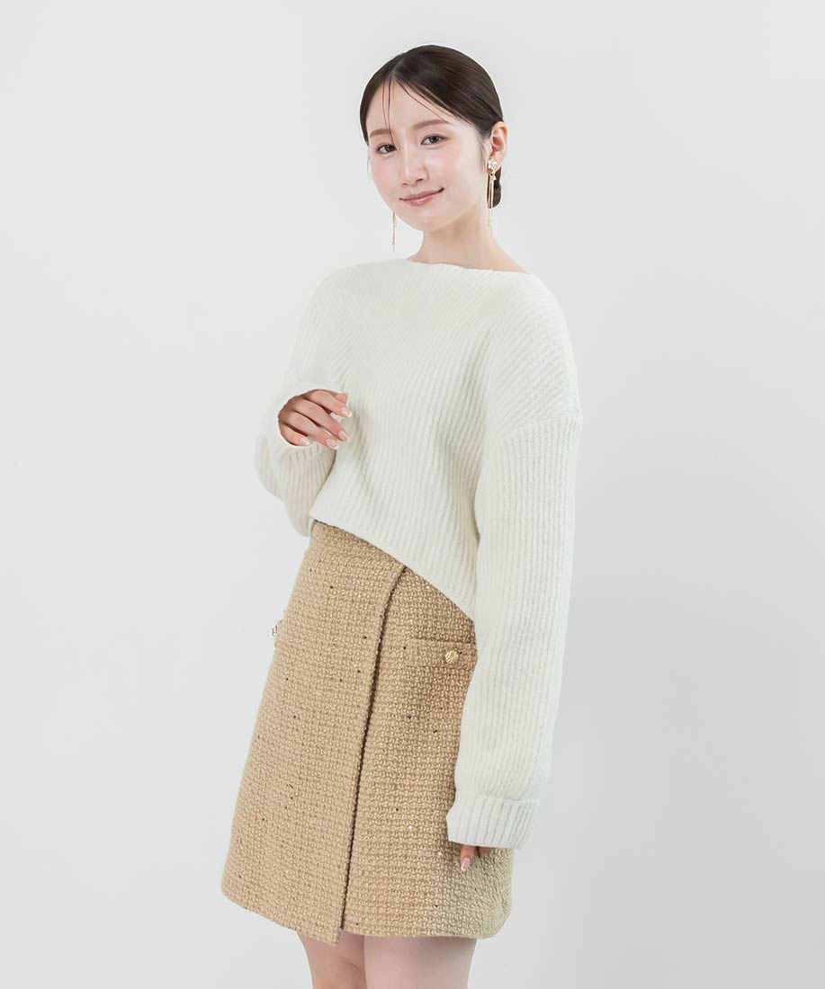 ランダ RANDA クロップド丈ニット＆シャギーキャミワンピースセット （BLACK） セール】クロップド丈ニット＆シャギーキャミワンピースセット