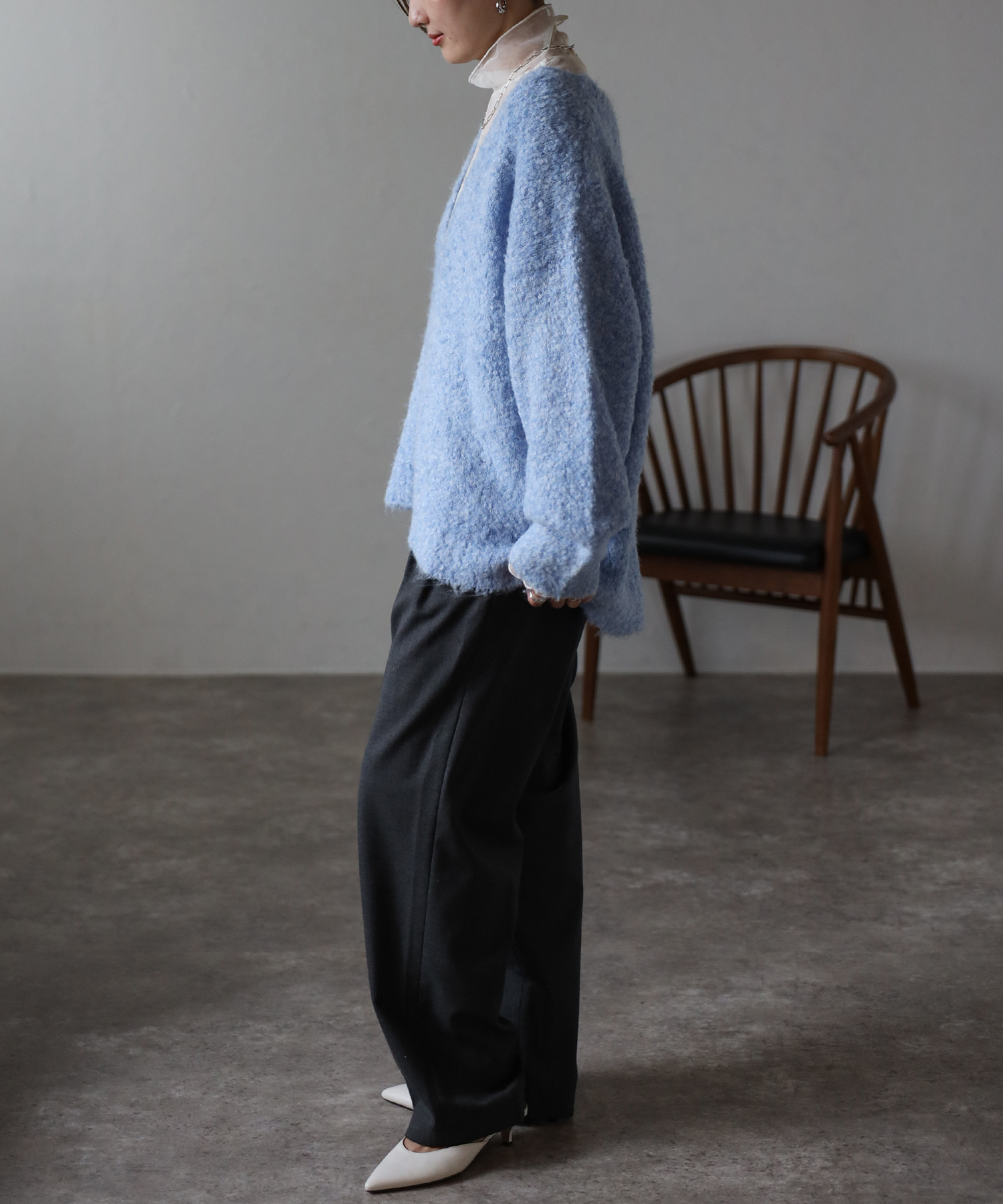 ボンジュールサガン BONJOUR SAGAN loop knitting V neck knit / 切替ループ編みVネックニット （LIGHT-Y ボンジュールサガン BONJOUR SAGAN loop knitting V neck knit