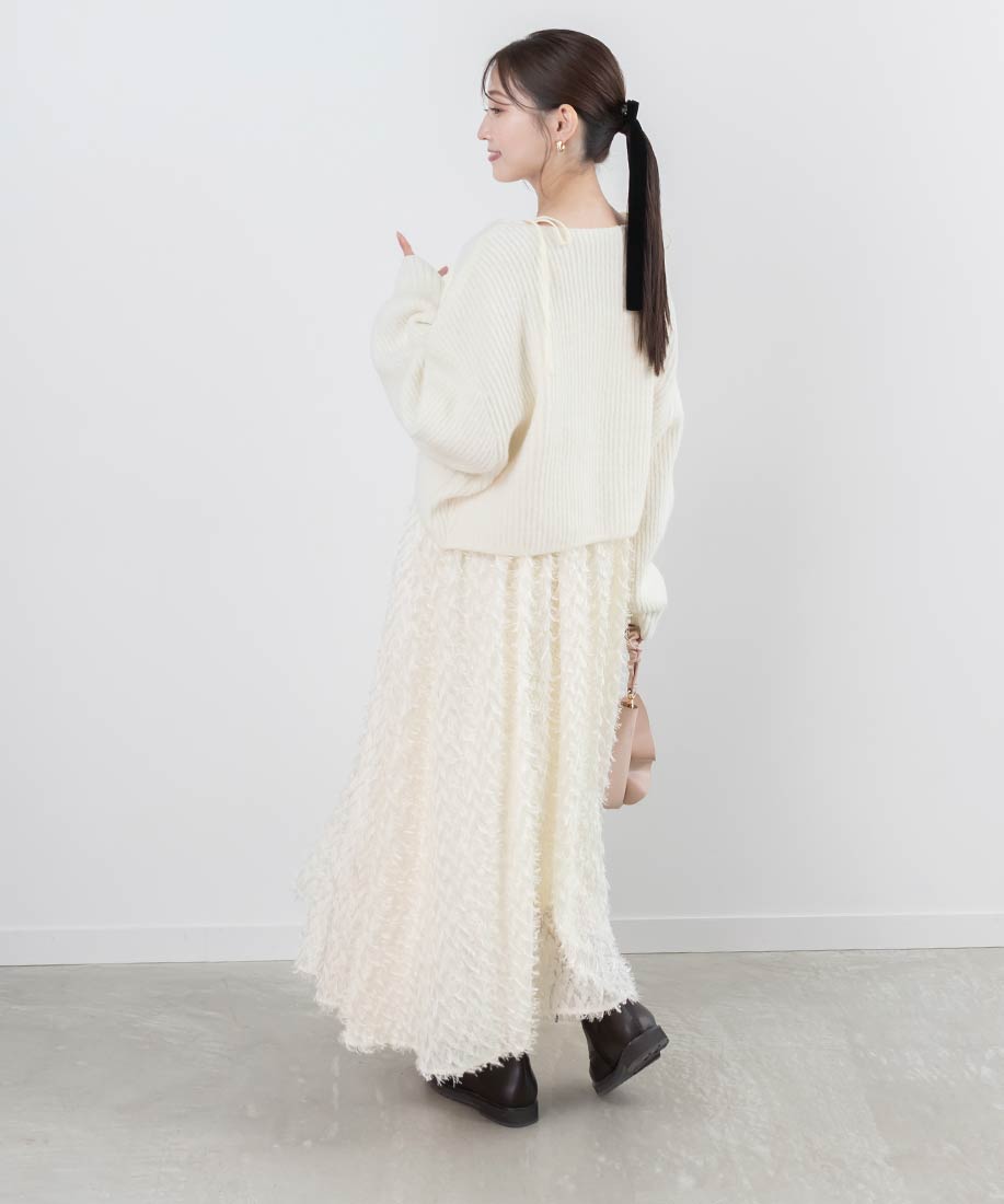 ランダ RANDA クロップド丈ニット＆シャギーキャミワンピースセット （BLACK） セール】クロップド丈ニット＆シャギーキャミワンピースセット