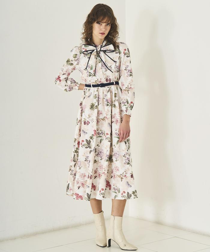 極美品✨【AND COUTURE】コスモスガーデンプリントシャツワンピース 花柄 極美品✨【AND COUTURE】コスモスガーデンプリントシャツ