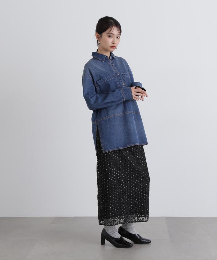 ななページ　ANAYI ボタニカル　ビッグリーフプリント　タイトスカート ANAYI（アナイ）の「ボタニカルプリントタックスカート