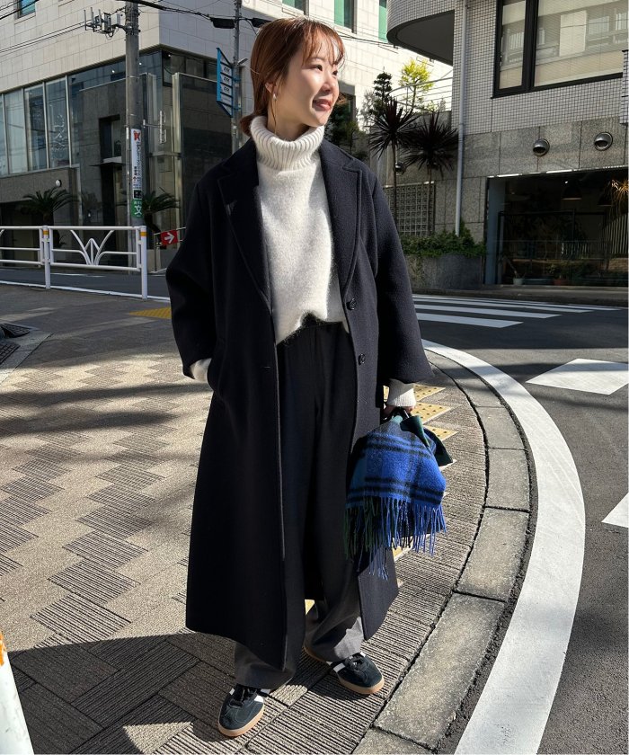 セール】ウォッシャブルファーリーダブルフェイスタートルニット