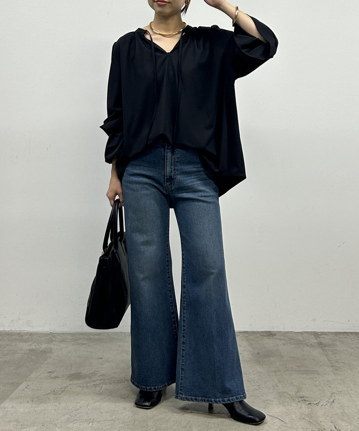 美品♪ラウンジドレス◆2WAY コットンスキッパーブラウス　長袖　ブラック セール】【Loungedress】2WAYスキッパーブラウス(507738583