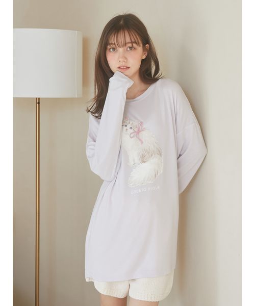 ジェラピケ ONLINE限定CAT柄ワンポイントTシャツ&ロングパンツセット gelato pique｜【ONLINE限定】CAT柄ワンポイントTシャツ&ロング