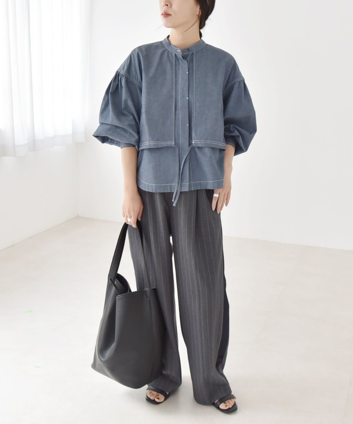 SHIPS for women / シップスウィメン quaranciel:〈洗濯機可能〉シャンブレー ドローコード ヨーク シャツ ブラウス SHIPS｜quaranciel:<洗濯機可能>シャンブレー ドローコード