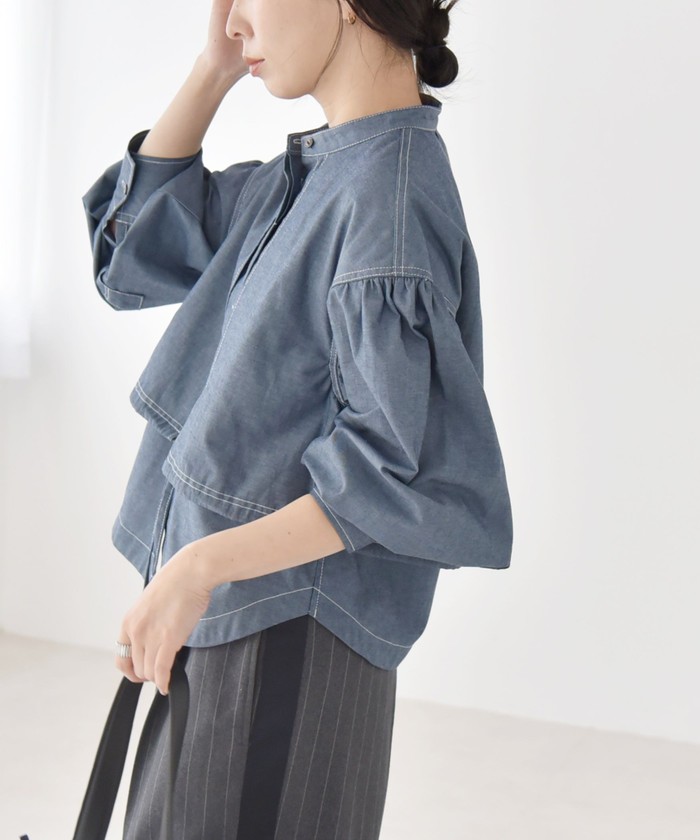 SHIPS for women / シップスウィメン quaranciel:〈洗濯機可能〉シャンブレー ドローコード ヨーク シャツ ブラウス SHIPS｜quaranciel:<洗濯機可能>シャンブレー ドローコード