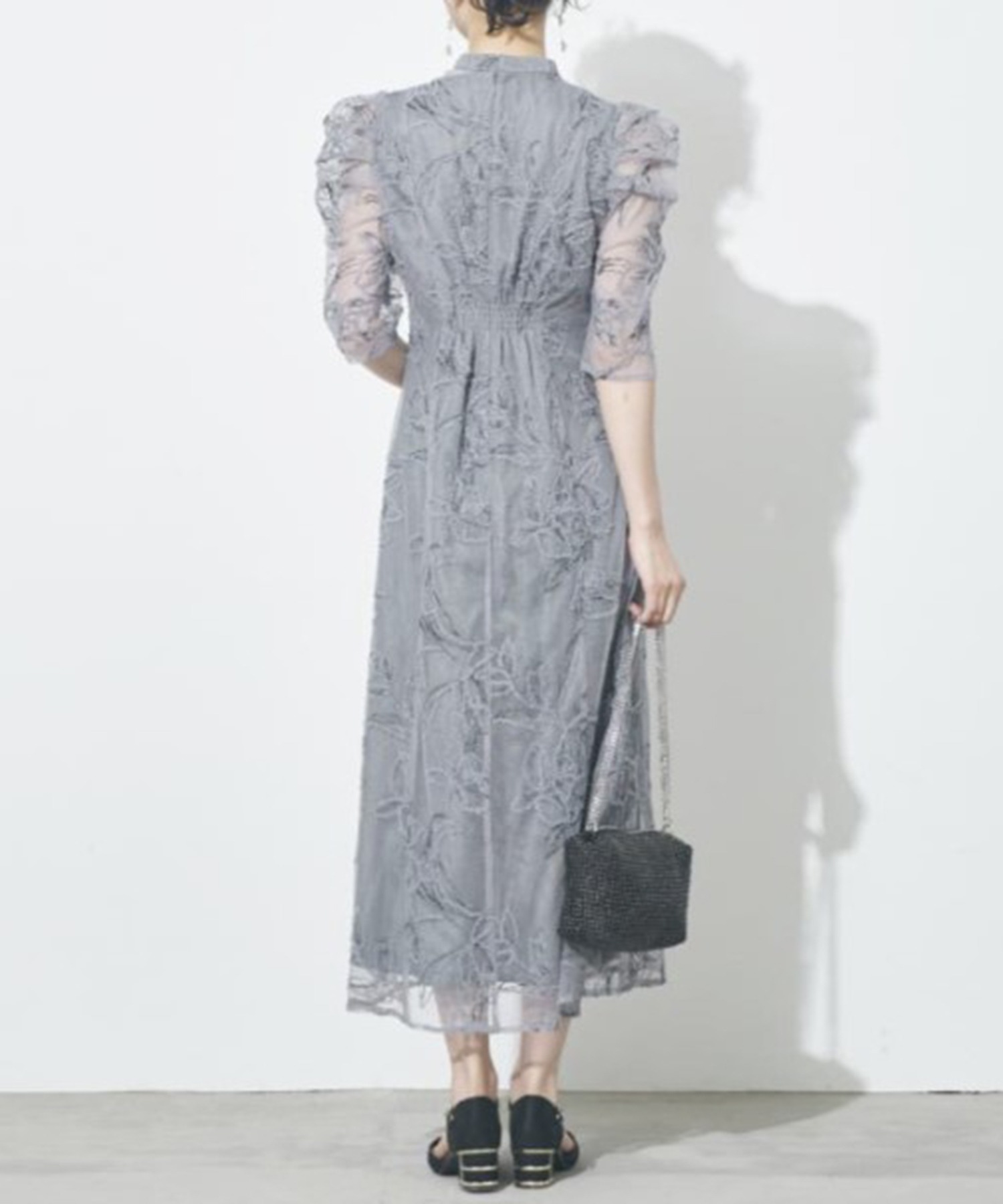 DVF★コットン混ポプリン ミディワンピース ドレス セール10%OFF】メトワ metoi カッティング風フリンジ刺繍