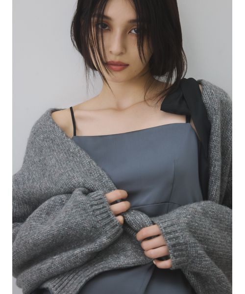 new year special カーデセットリボンショルダーワンピース GRY カーデセットリボンショルダーワンピース（マキシ丈/ロング