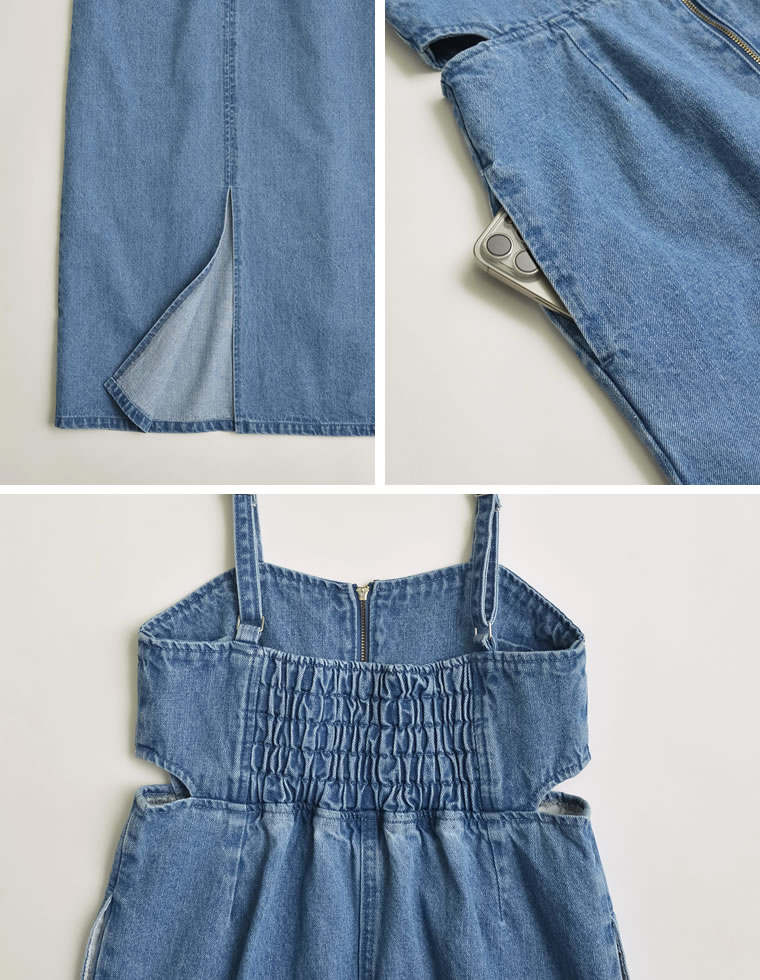 【完売品】新品 Re:EDIT フロントジップリサイクルデニムサロペットリエディ リエディ Re:EDIT [2024SS COLLECTION][低身長/高身長サイズ有