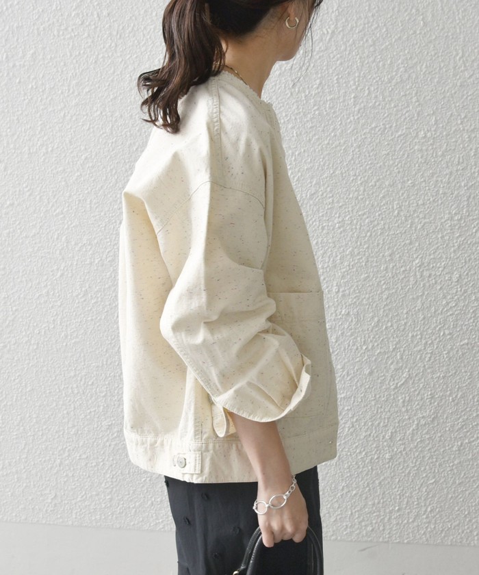 SHIPS any: ノーカラー ネップ ブルゾン［SHIPS any DENIM