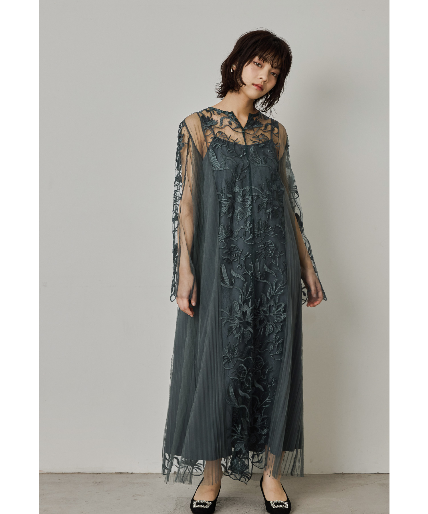 【美品】ANDRESD kana nina Sサイズ ドレス オケージョンドレス シアートップス ベスト ローズ レース ドレス 3点セット 結婚式