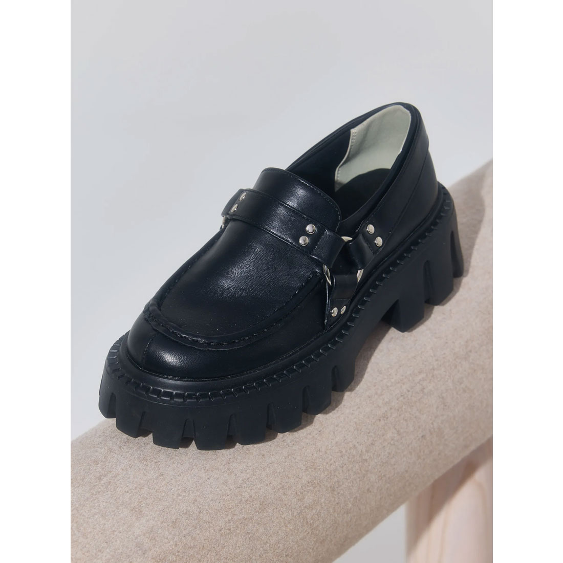 パールスタッズローファー(S BLACK): SHOES