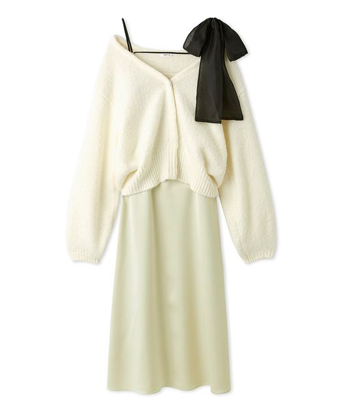 Frayid ニューイヤー　カーデセットリボンショルダーワンピース New Year Special Item】カーデセットリボンショルダー