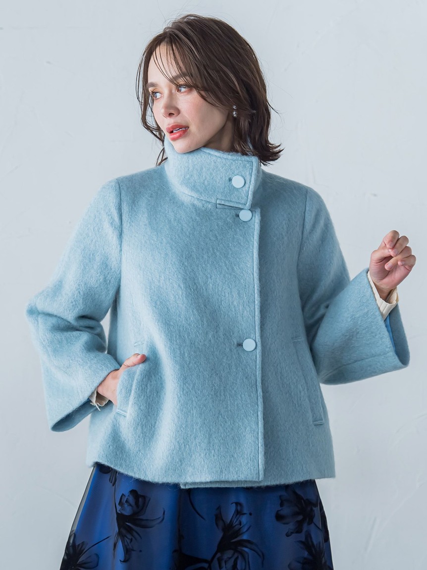 ビアッジョブルー ノーカラー  2way ショート コート ファー ジャケット ビアッジョブルー ノーカラー 2way ショート コート ファー