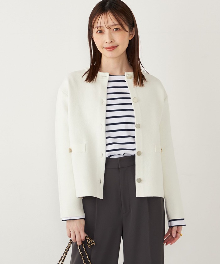SHIPS ノーカラージャケット、カーディガン 　 ホワイト SHIPS Colors:〈手洗い可能〉セッケツ ノーカラー カーディガン