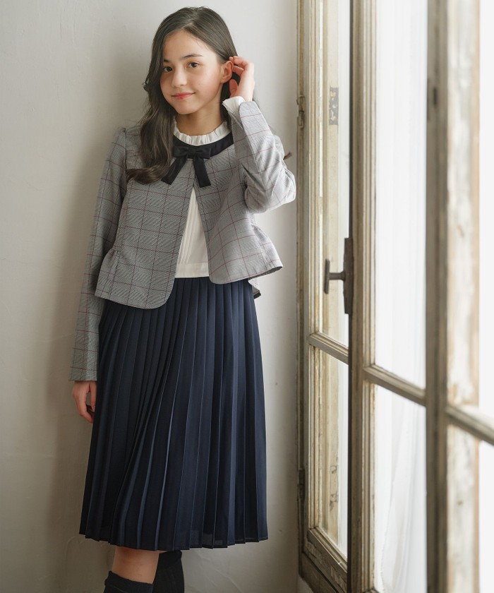 [新品タグ付き]KUMIKYOKU ワンピース グレンチェック 卒服 160 150－170cm】グレンチェックジャケット＆プリーツワンピース