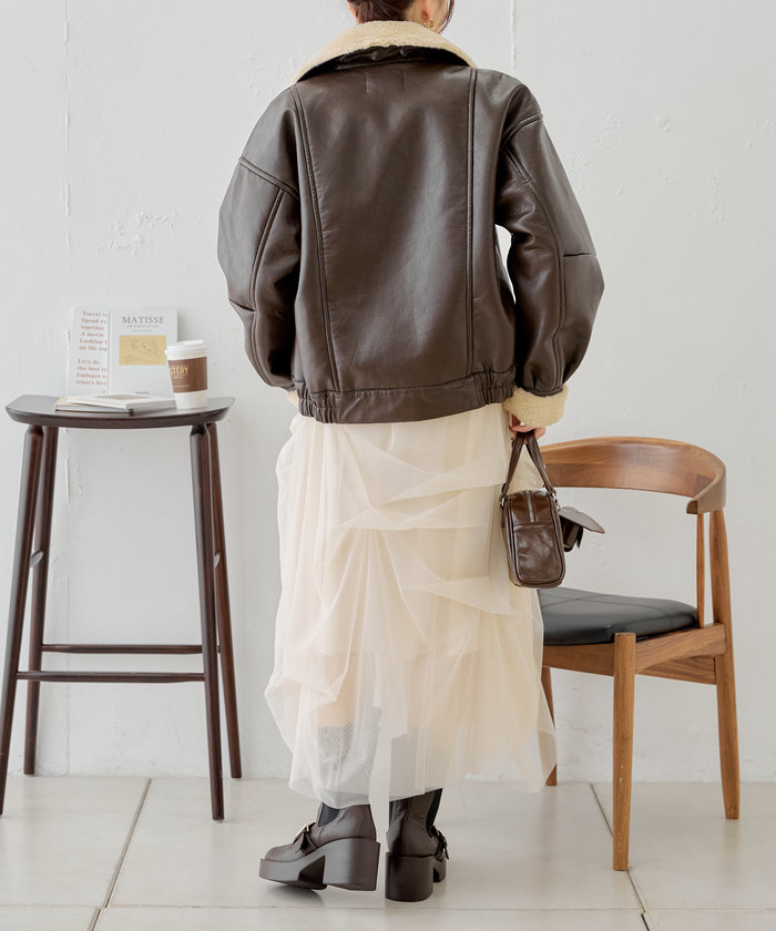 セール 61%OFF】【Chico】ファー襟ボンバーレザージャケット