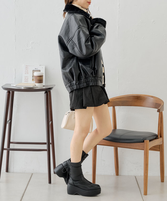 クーポン】【セール 61%OFF】【Chico】ファー襟ボンバーレザー