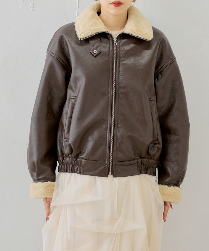 Chico ファー襟ボンバーレザージャケット クーポン】【セール 61%OFF】【Chico】ファー襟ボンバーレザー