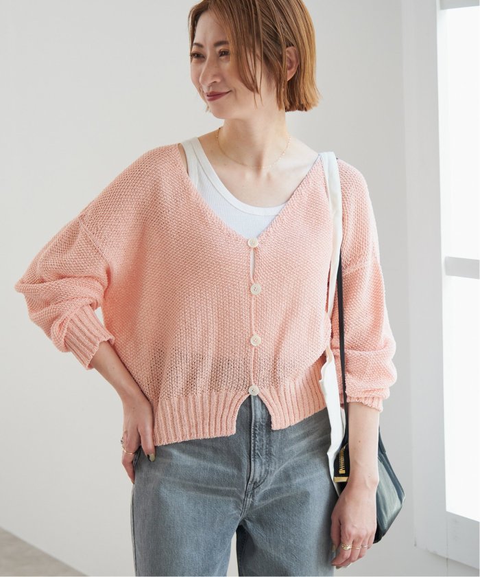 【美品】スピックアンドスパン ペーパーヤーンカーディガン Vネック　洗える Spick＆Span カーディガン 手洗い可 / 「追加」ペーパーヤーン